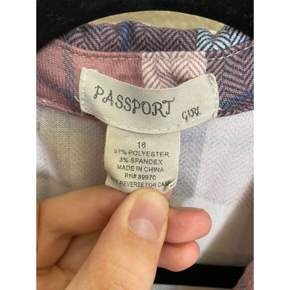 Passport Womens Pink Black Button-Up Shirt 16 long sleeve collared polyester - Picture 3 of 6